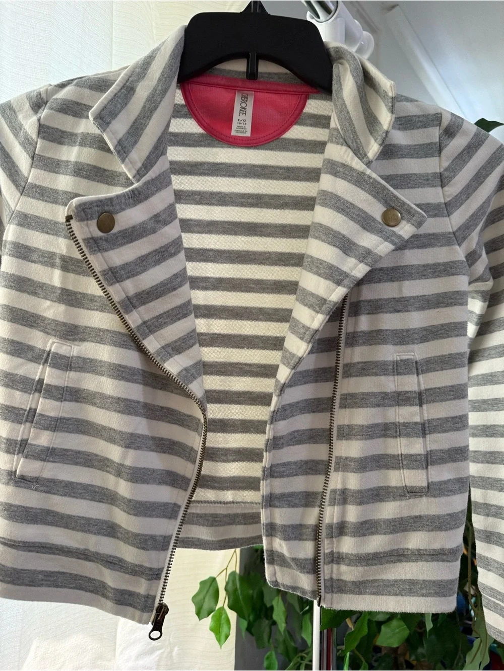 Cherokee Girls Gray & White Striped Moto Jacket